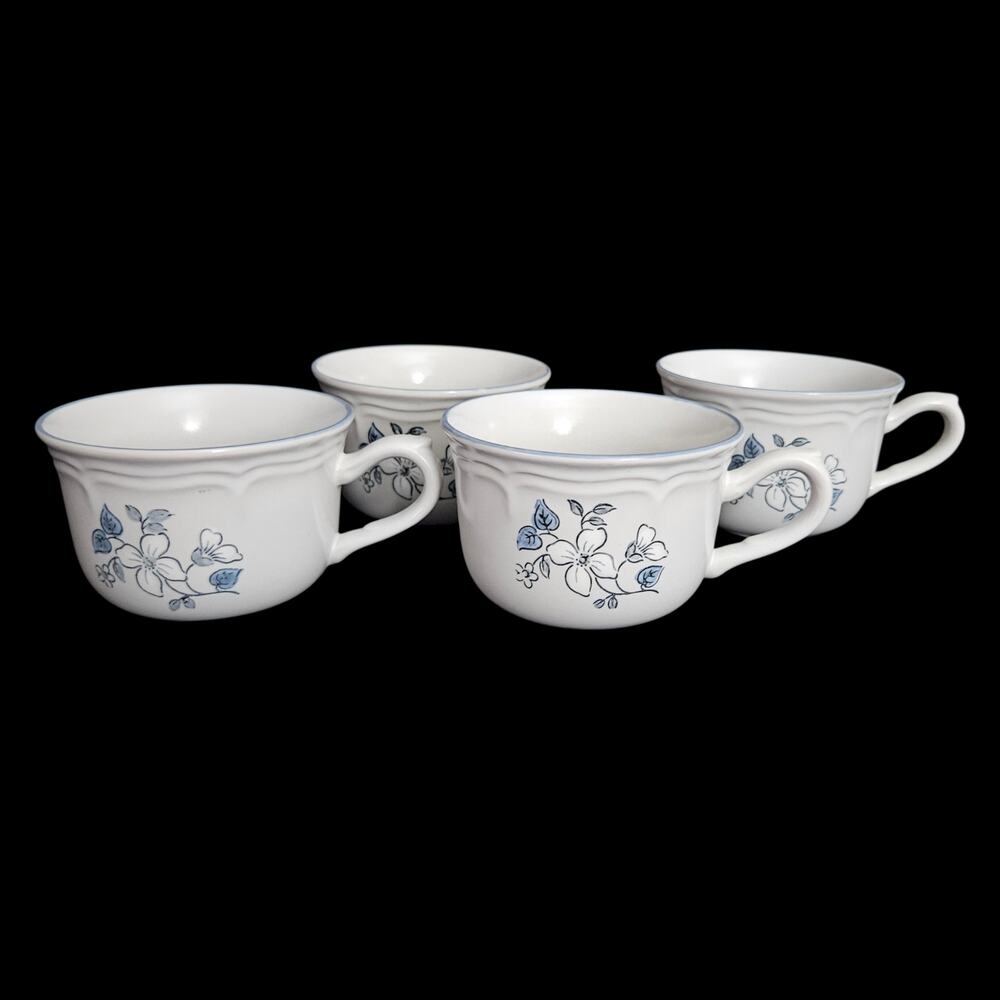 The Covington Edition Stoneware Japan Blue Floral Cups Set of 4 Vintage